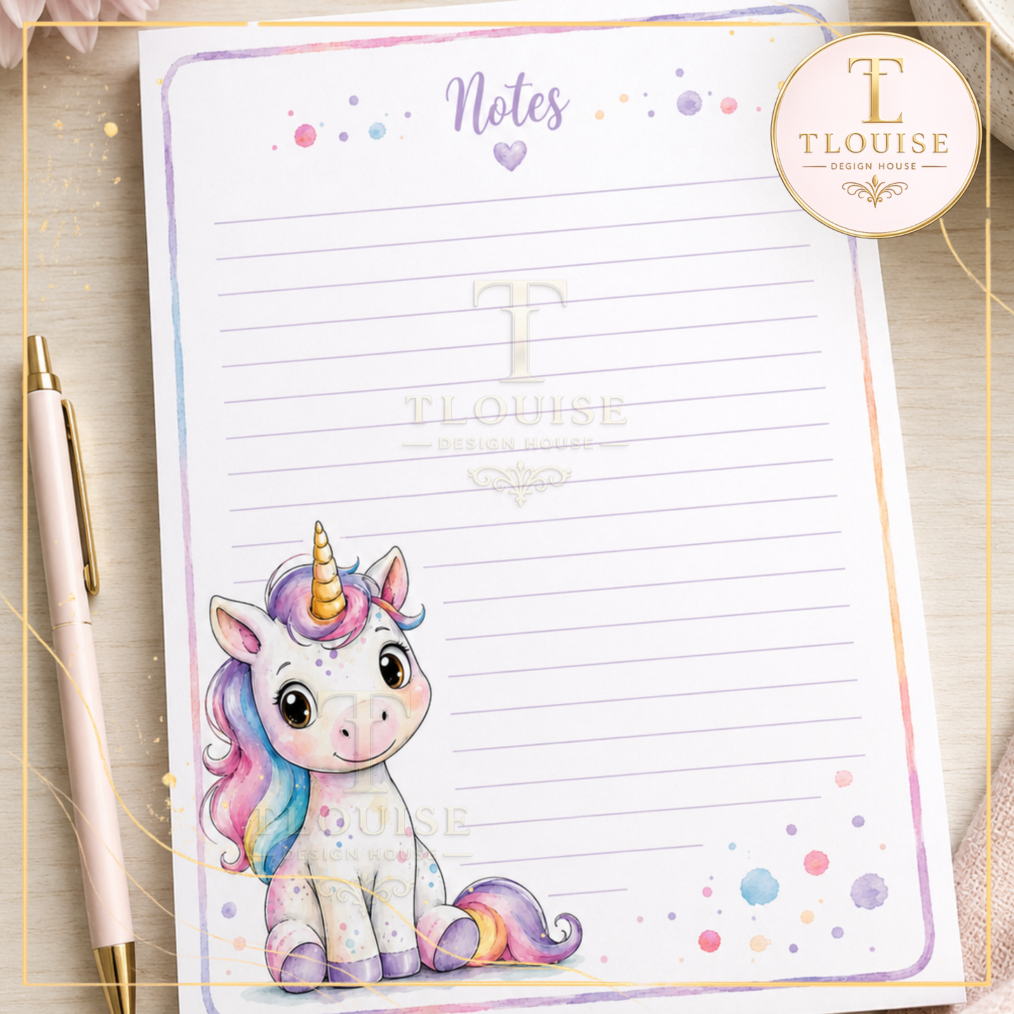 Cute Watercolour Unicorn Digital Collection | Mug Wraps, Bookmarks, Coasters, Notepad Pages & Clip Art PNG Bundle