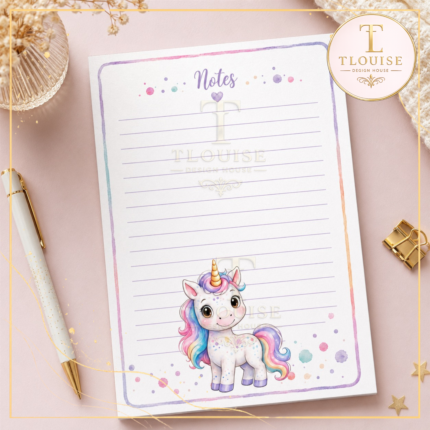 Cute Watercolour Unicorn Digital Collection | Mug Wraps, Bookmarks, Coasters, Notepad Pages & Clip Art PNG Bundle