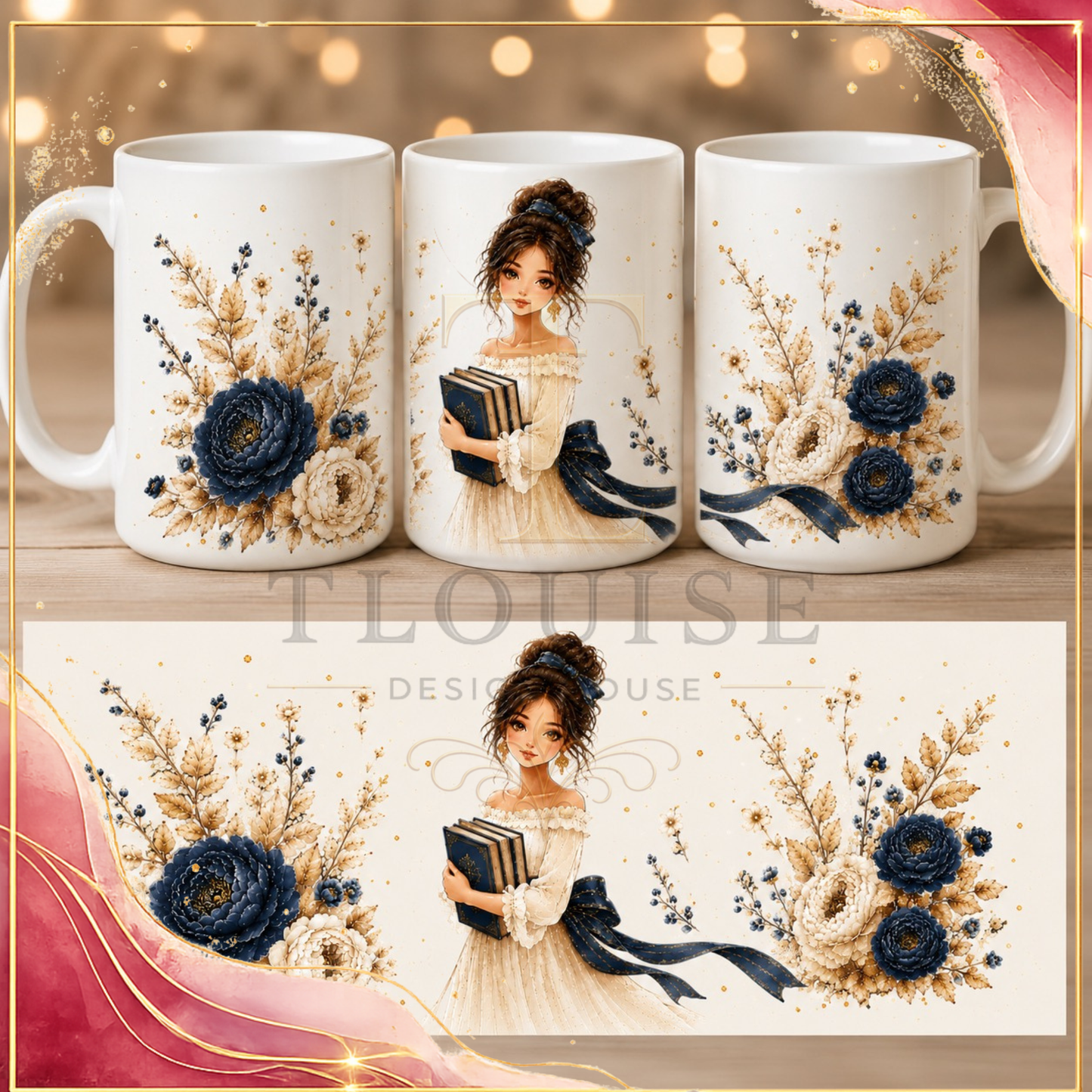 Blue & Gold Cozy Book Lover Printable Gift Set – 4 Coordinated Designs