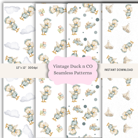 Vintage Baby Duck Design Collection – Seamless Patterns & Clipart Bundle