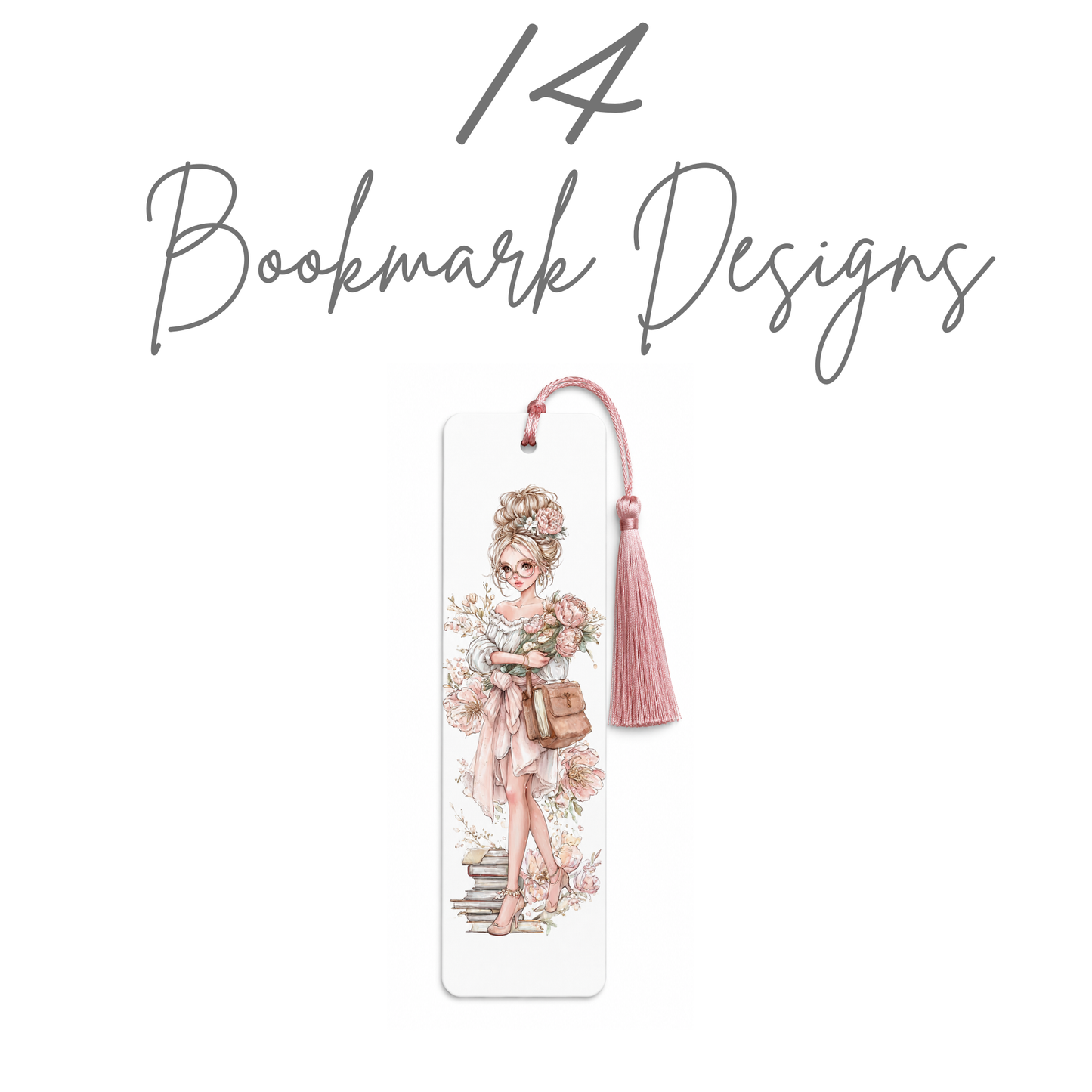 Book Lover Design Bundle | 14 Coasters, 14 Mug Wraps, 14 Bookmarks & 24 Floral Clipart Elements