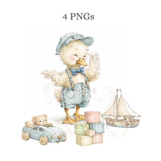 Vintage Baby Duck Design Collection – Seamless Patterns & Clipart Bundle