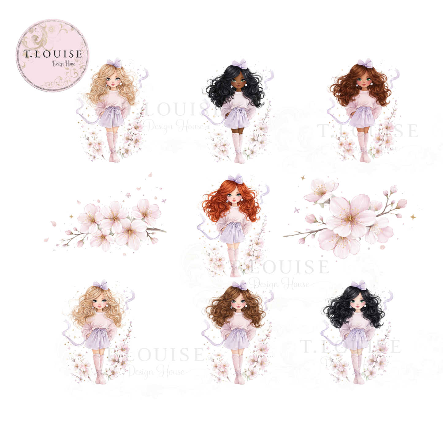 Pastel Girl Character Design Set – 18 Matching Elements