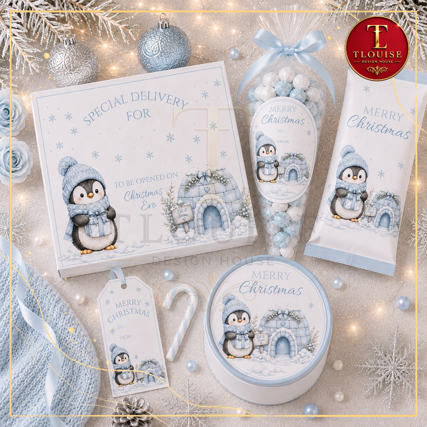 Blue Christmas Penguin Printable Set
