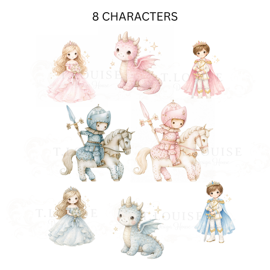 Princess &amp; Knight Fairytale Clipart Set