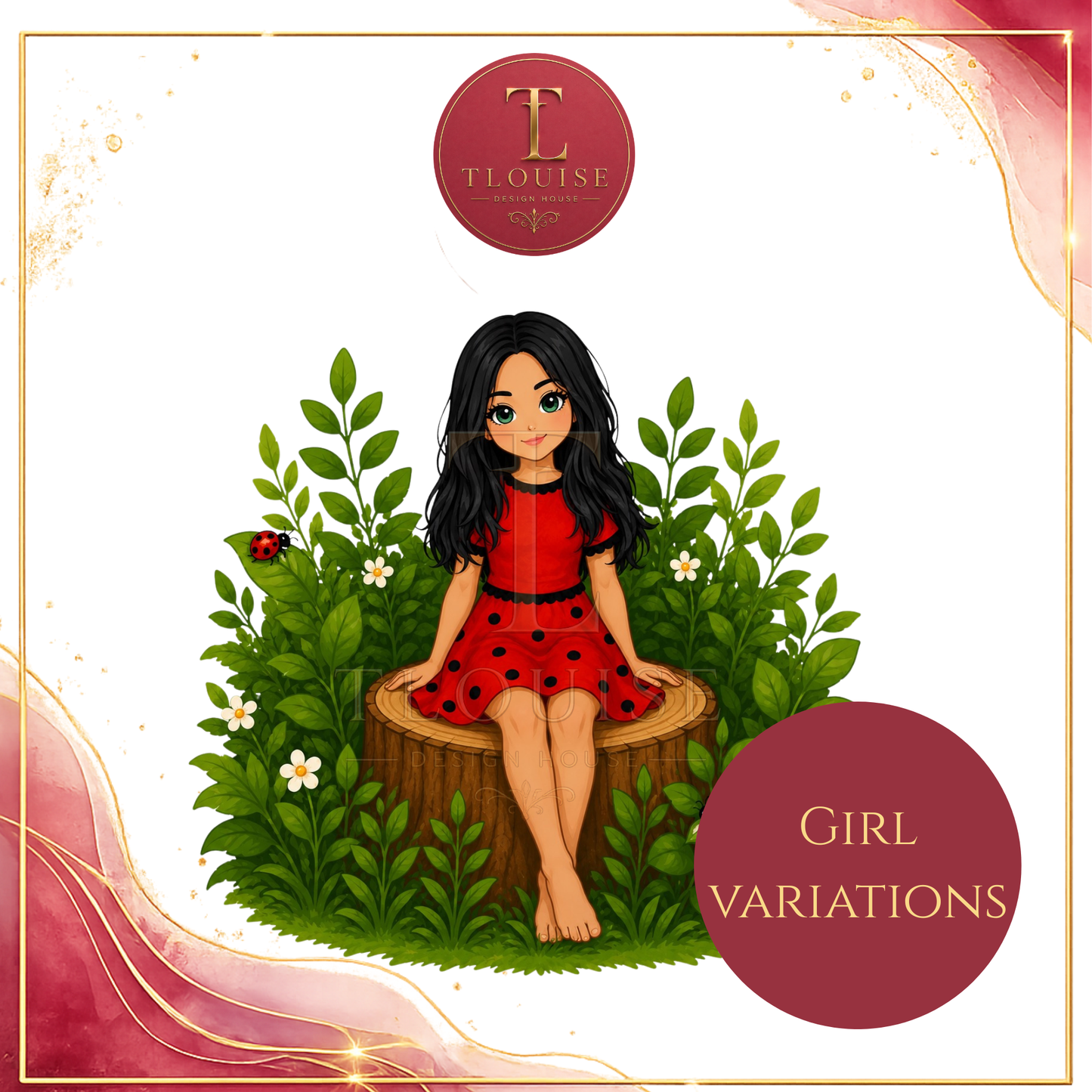 Ladybird Girl &amp; Garden Friends Clipart Bundle