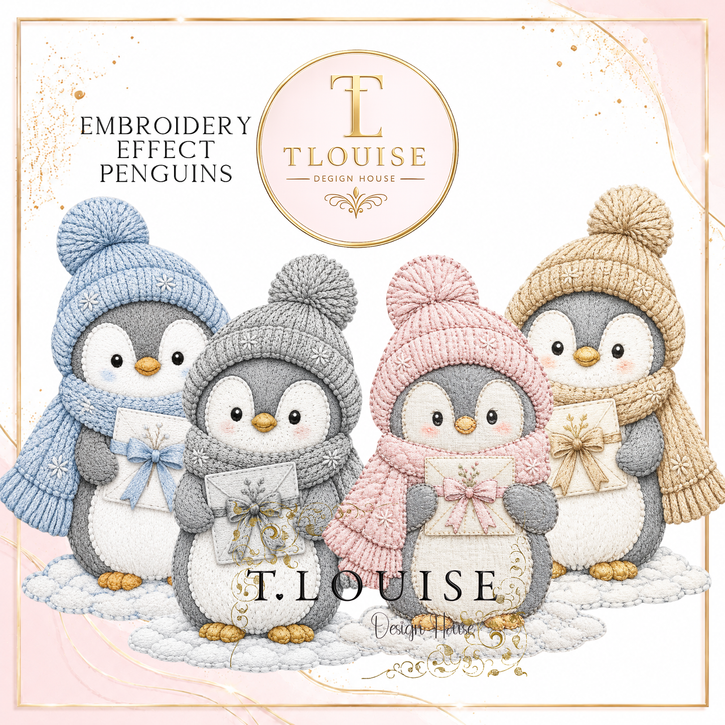 Christmas Embroidery Effect Penguins