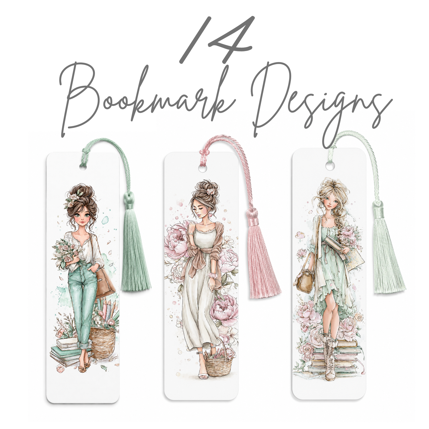 Book Lover Design Bundle | 14 Coasters, 14 Mug Wraps, 14 Bookmarks & 24 Floral Clipart Elements