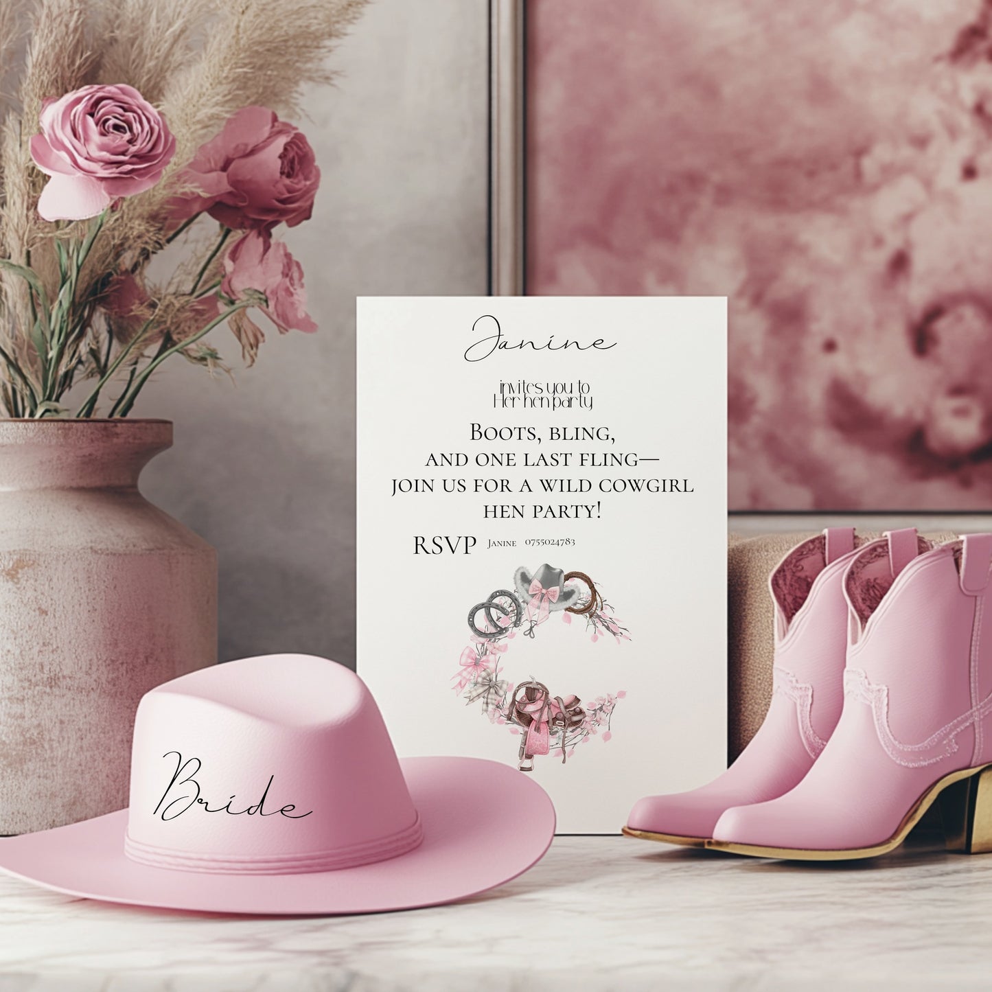 Pink Cowgirl Bride Digital PNG Bundle – 7 Individual Western Bride Designs