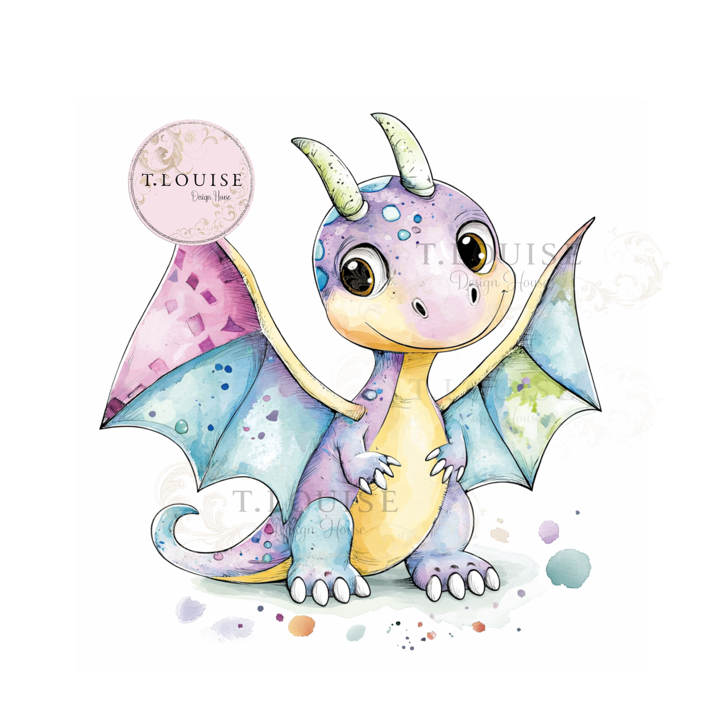 Pastel Baby Dinosaur Birthday Clipart Set – Watercolor Party Bundle