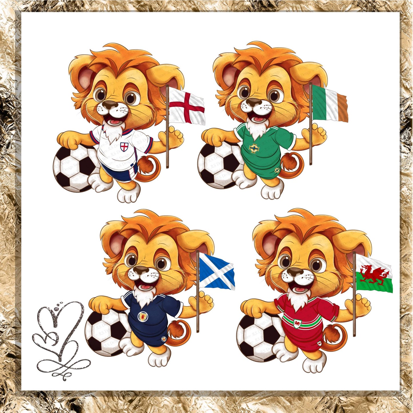 World Cup Football Lion Digital PNG Bundle – 5 Individual Football Designs