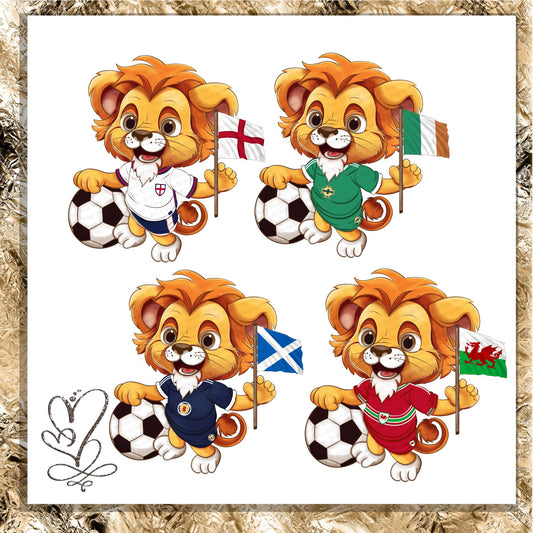 World Cup Football Lion Digital PNG Bundle – 5 Individual Football Designs