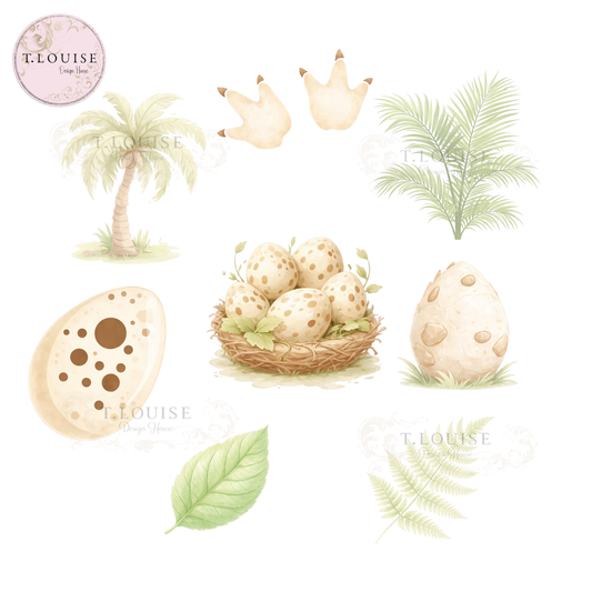 Boho Cream and Brown  Baby Dino artwork set