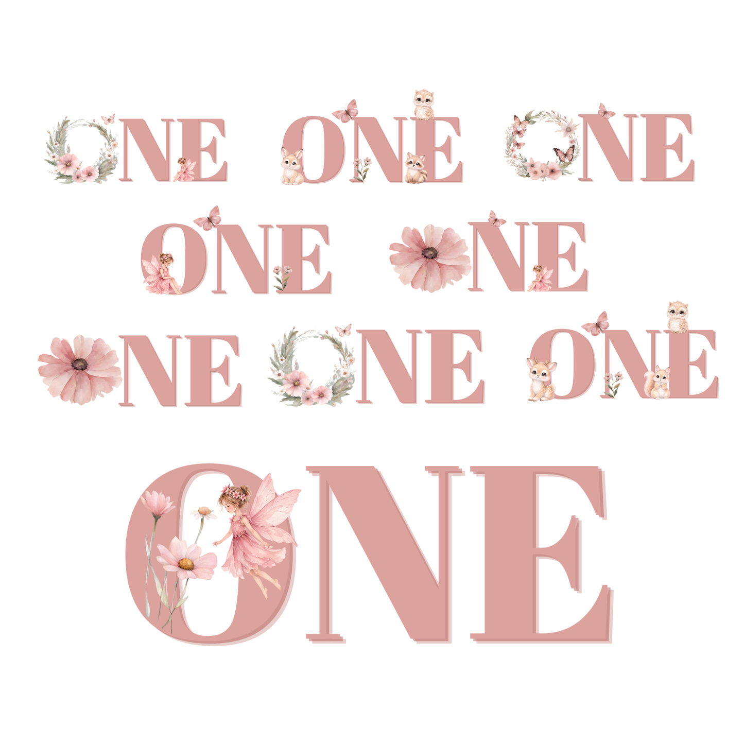 Fairy & woodland animal First Birthday ONE Design Set
