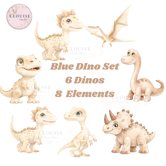 Boho Cream and Brown  Baby Dino artwork set