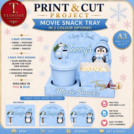 Christmas Penguin Deep Movie Snack Tray - Print and Cut A3 Bundle