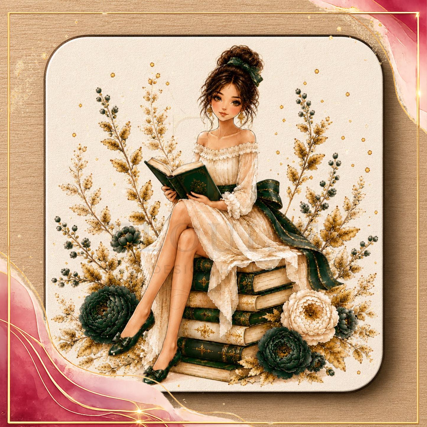 Emerald green & Gold Cozy Book Lover Printable Gift Set – 4 Coordinated Designs
