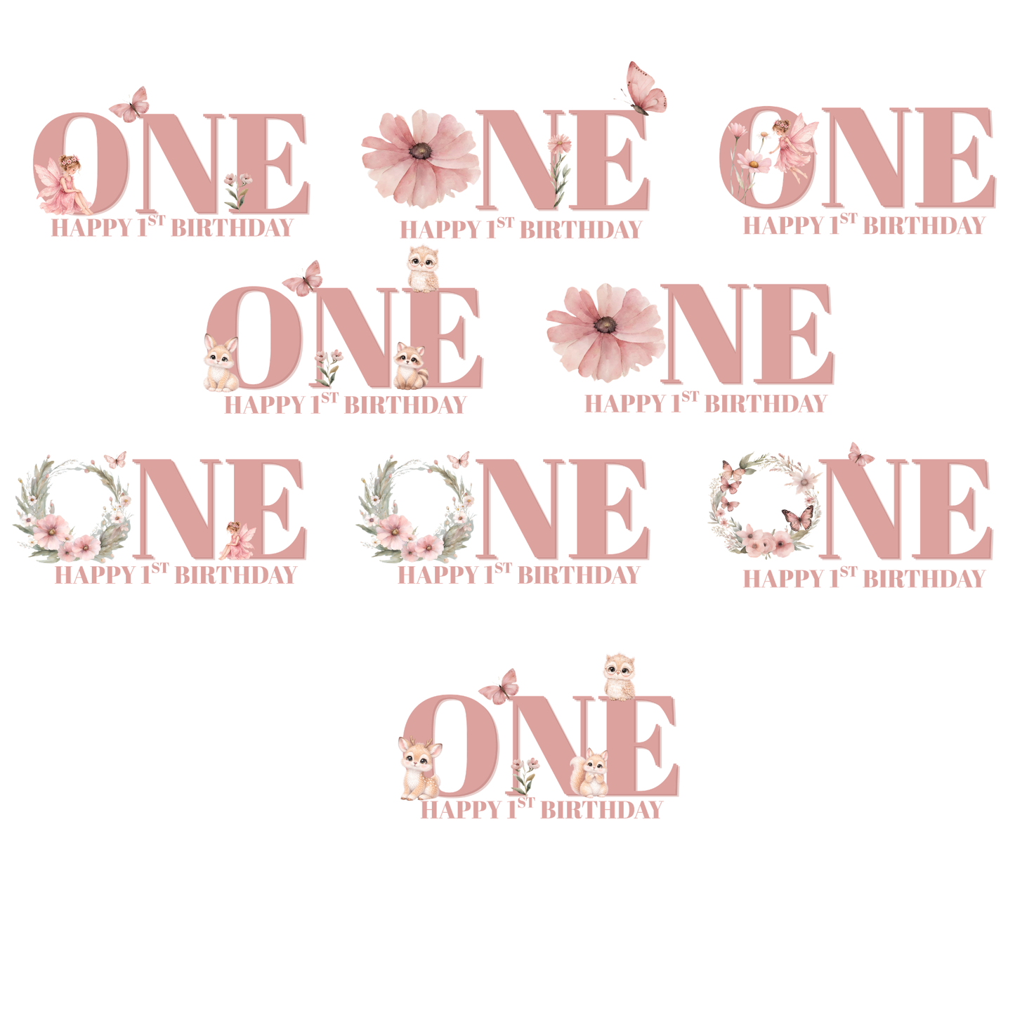 Fairy & woodland animal First Birthday ONE Design Set