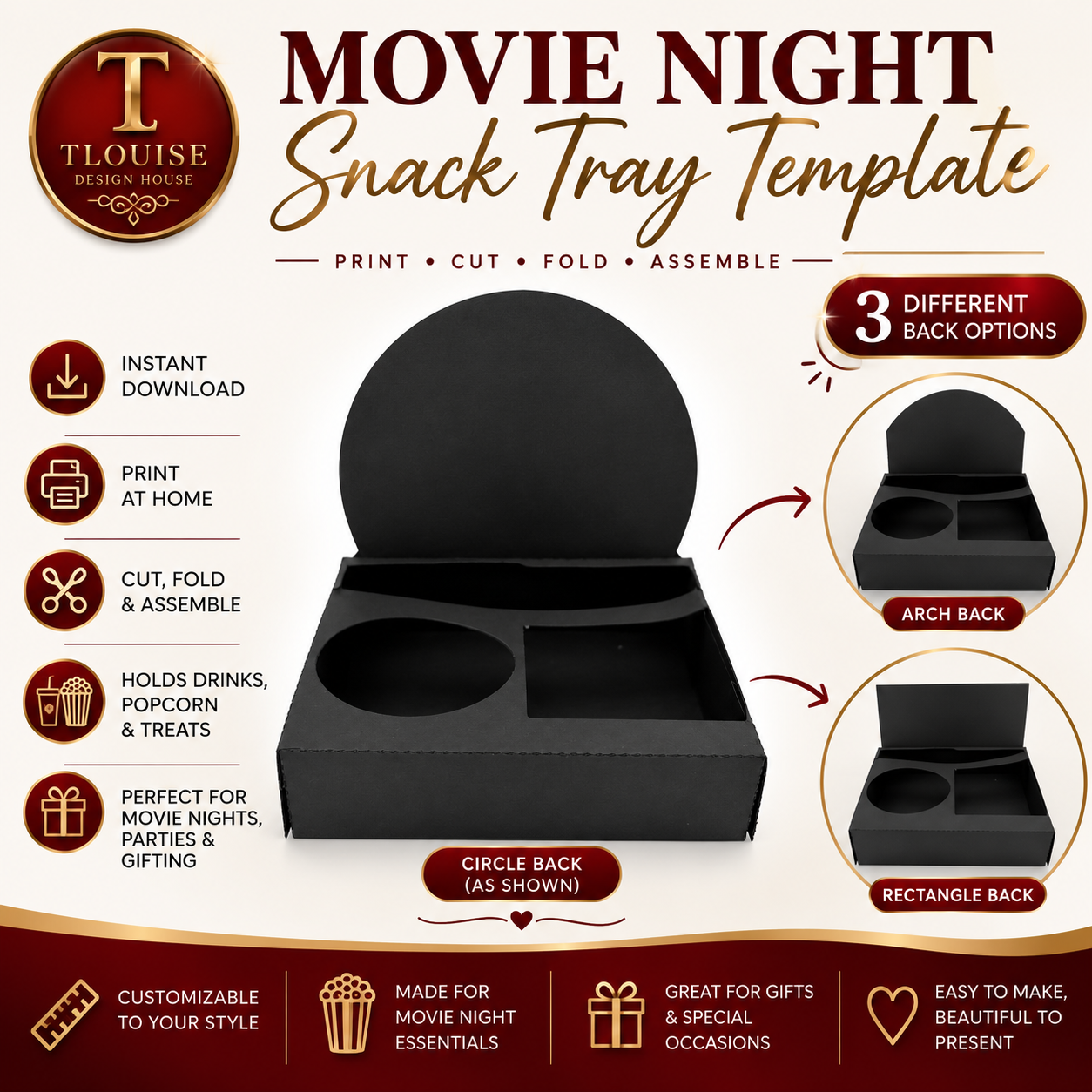 Movie Tray Box Template – SVG, EPS, DXF, PNG, PDF &amp; JPEG