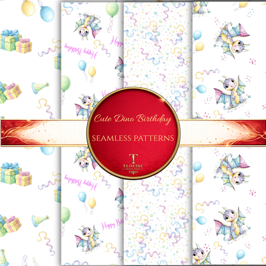 Cute Dino Seamless Pattern Set