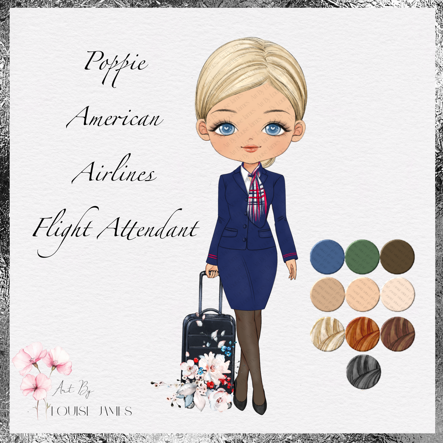 Poppie as an American Airways Flight Attendant – Digital PNG Doll Design Bundle