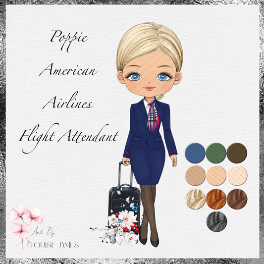 Poppie as an American Airways Flight Attendant – Digital PNG Doll Design Bundle