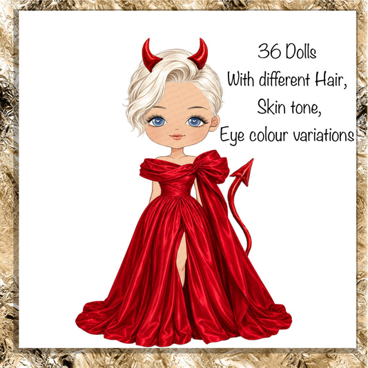 Devil Wears Prada Inspired Fashion Girl Doll, Digital Doll Download, 36 Dolls PNG, Hair Eye Skin Variations, 300 DPI Clipart Set