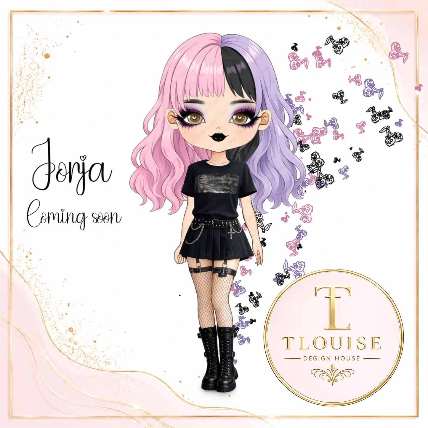 Jorja the Gothic Girl PNG Bundle, Alternative Girl Clipart, 300 DPI Digital Download, Hair Eye & Skin Tone Variations, Goth Character PNG