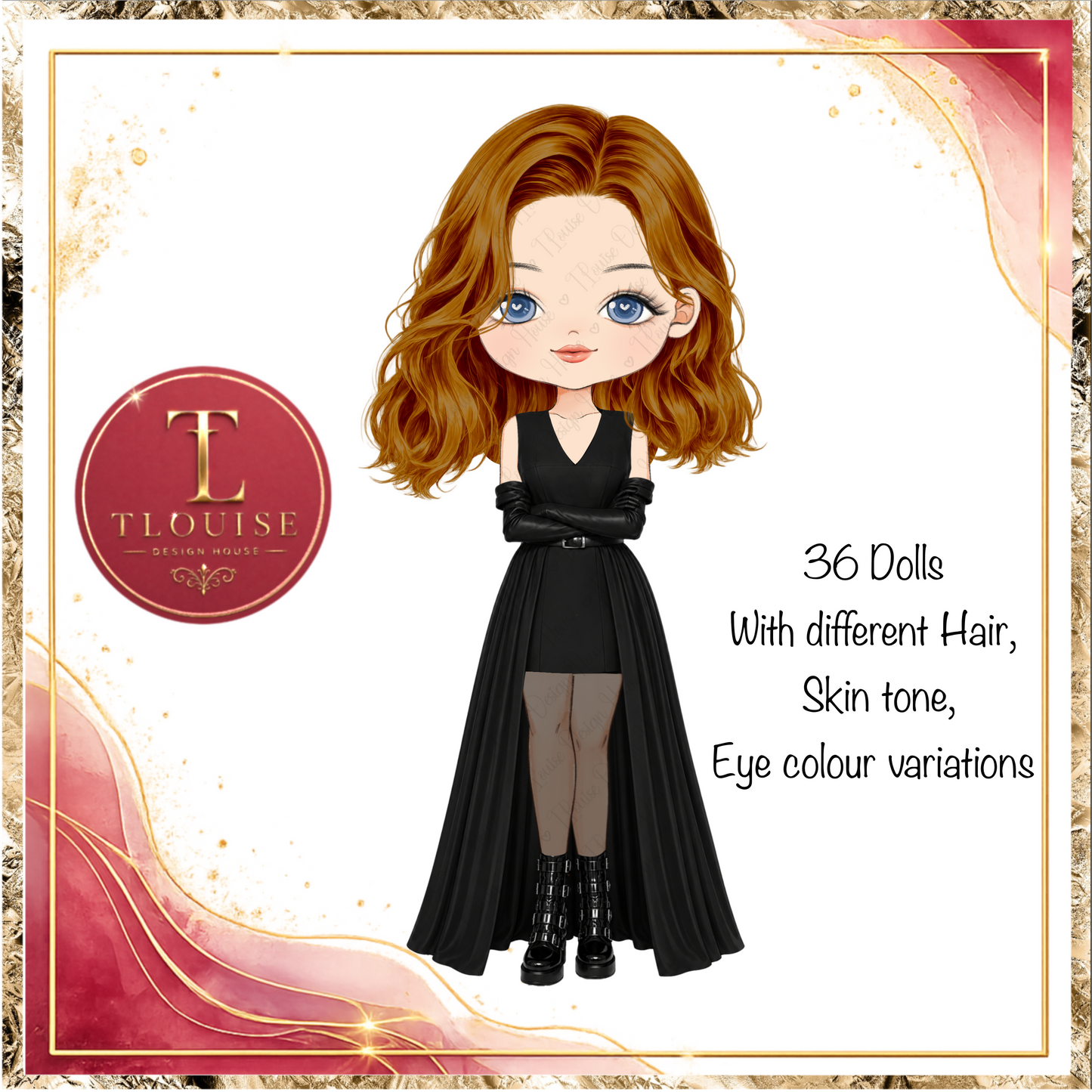 Devil Wears Prada Inspired Fashion Girl Doll, Digital Doll Download, 36 Dolls PNG, Hair Eye Skin Variations, 300 DPI Clipart Set