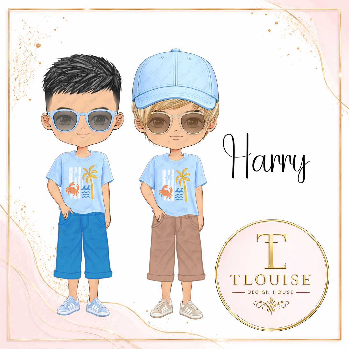 Harry Summer Clipart PNG Bundle, Summer Boy Digital Download, 300 DPI PNG, Hair Skin Eye Variations, Sublimation Design (Copy)