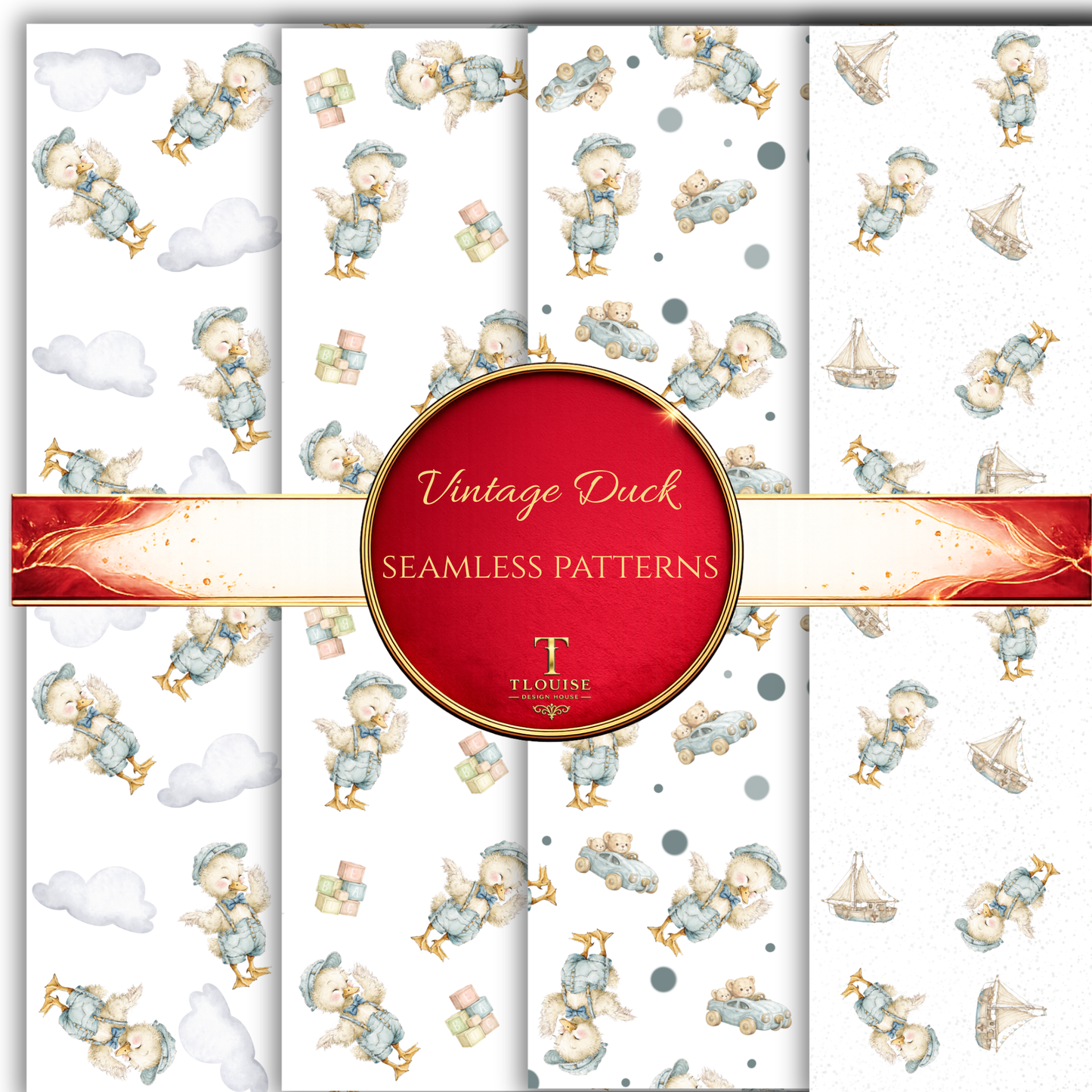 Vintage Baby Duck Design Collection – Seamless Patterns & Clipart Bundle