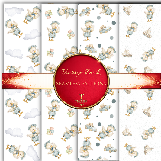 Vintage Baby Duck Design Collection – Seamless Patterns & Clipart Bundle